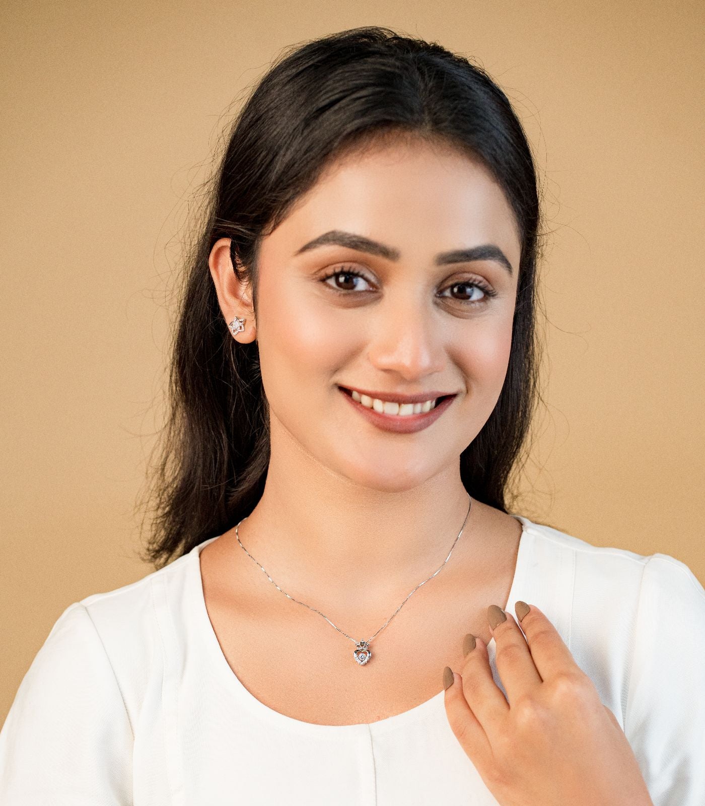 Stone Heart Necklace (Silver)