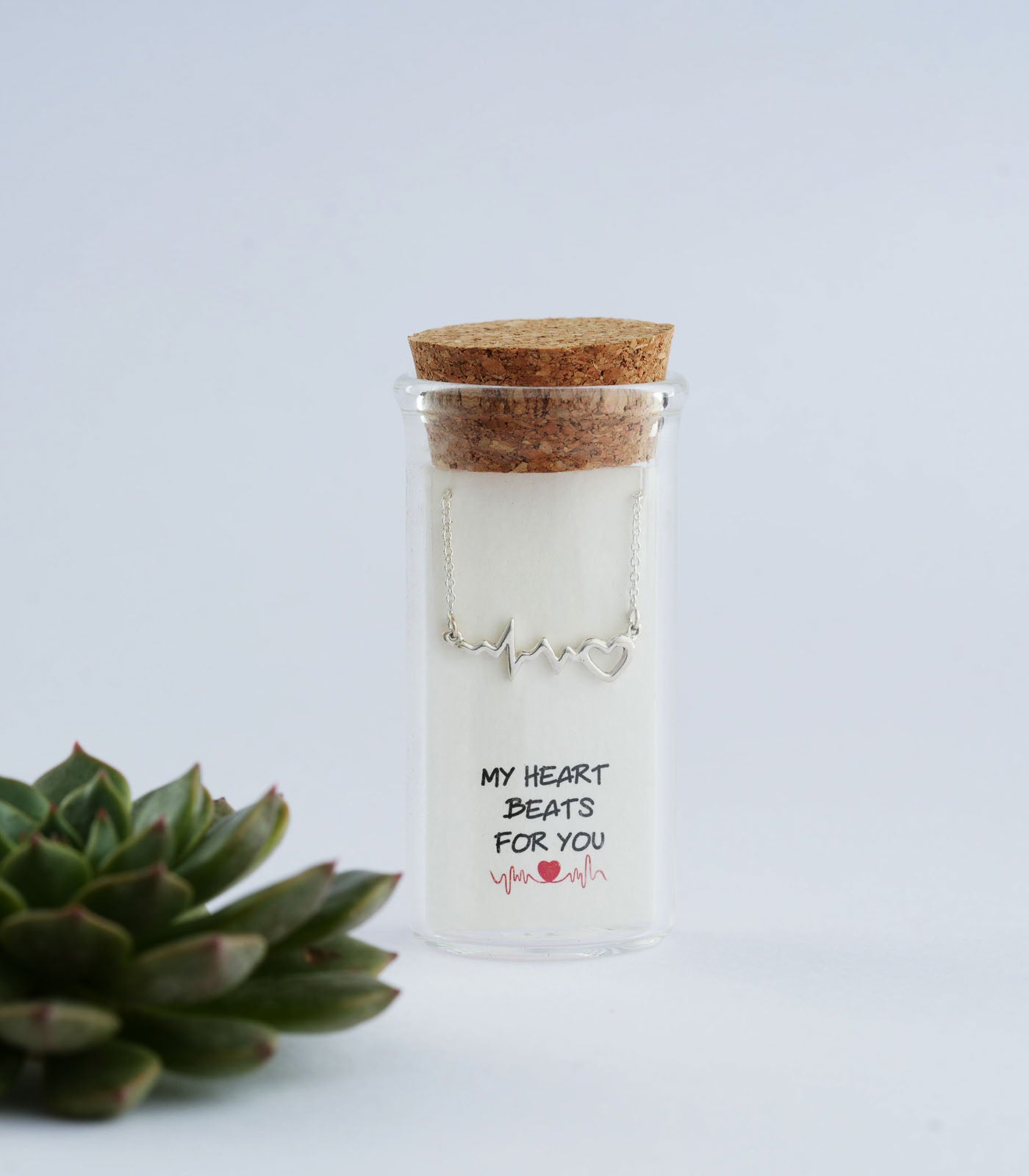 Heart & Heartbeat Silver Necklace