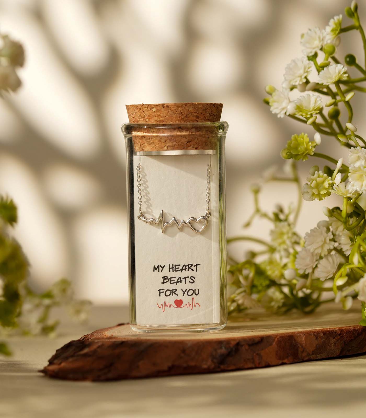 Heart & Heartbeat Silver Necklace