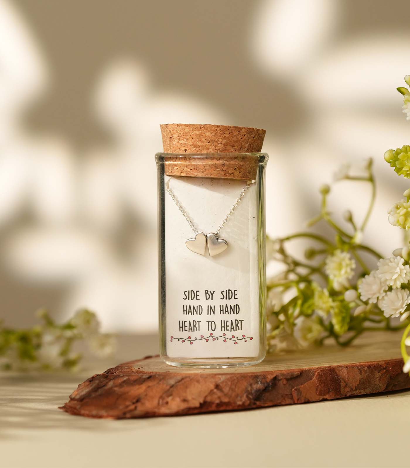 Double Joint Heart Silver Necklace