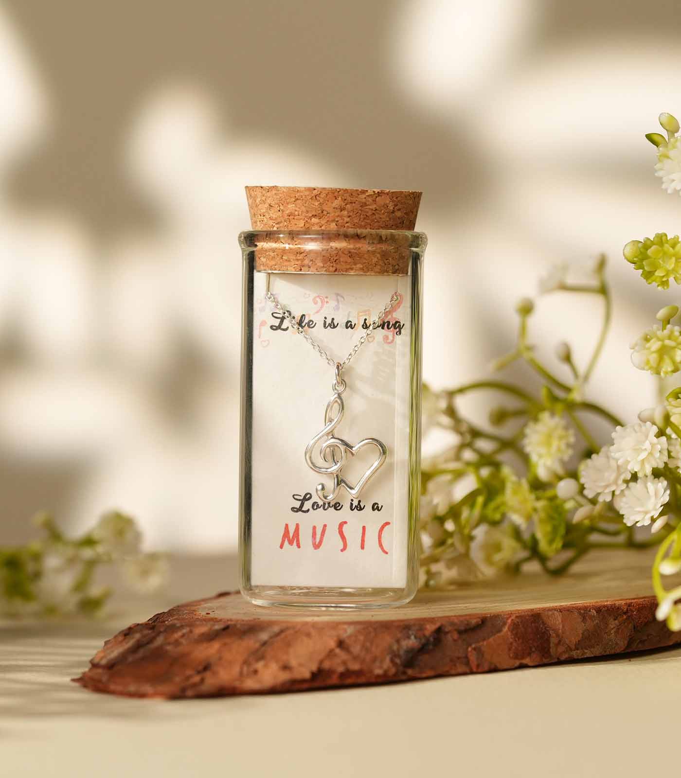 Heart & Musical Note Silver Necklace