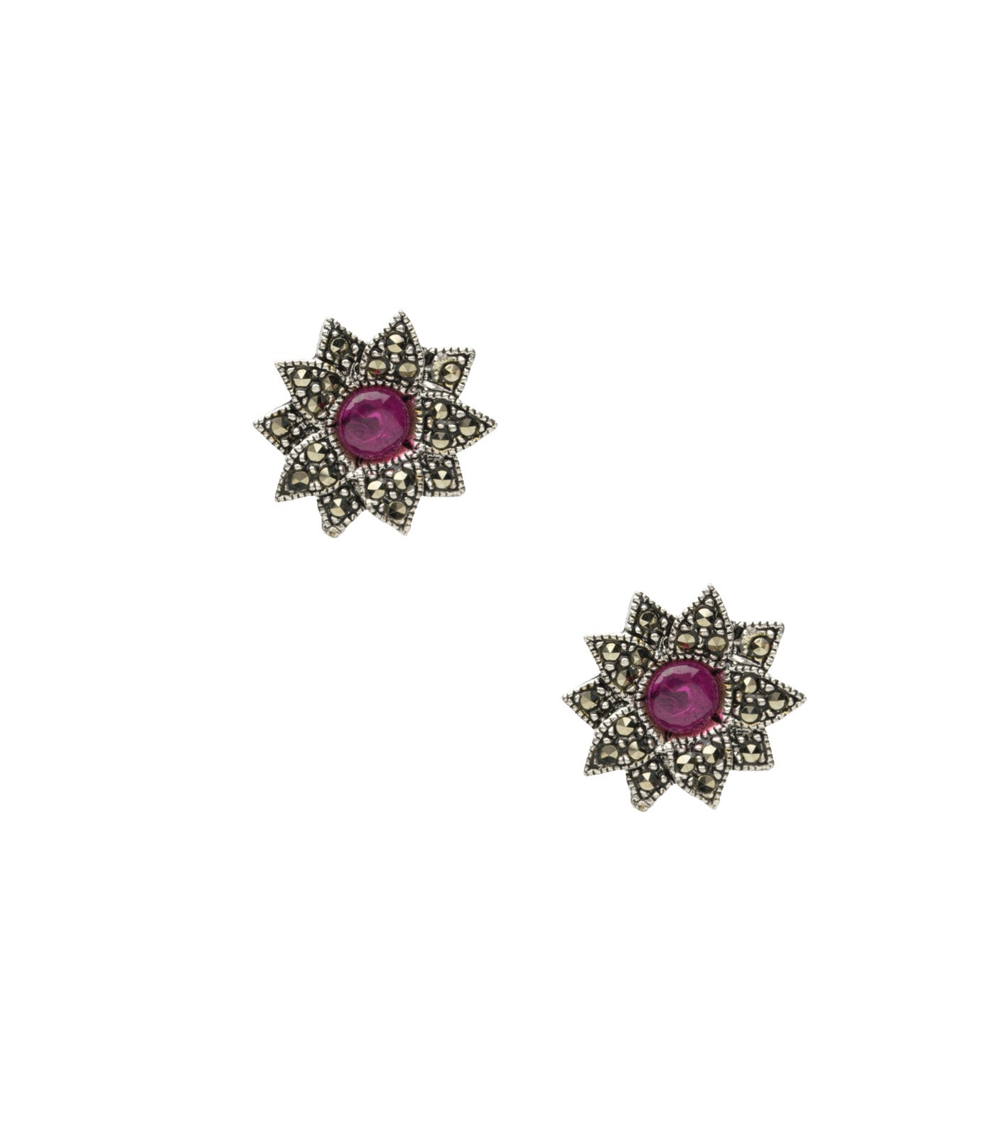 Marcasite With Red Stone Necklace SET (Silver)