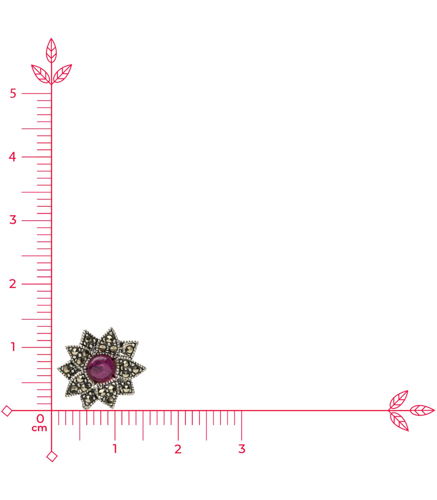 Marcasite With Red Stone Necklace SET (Silver)