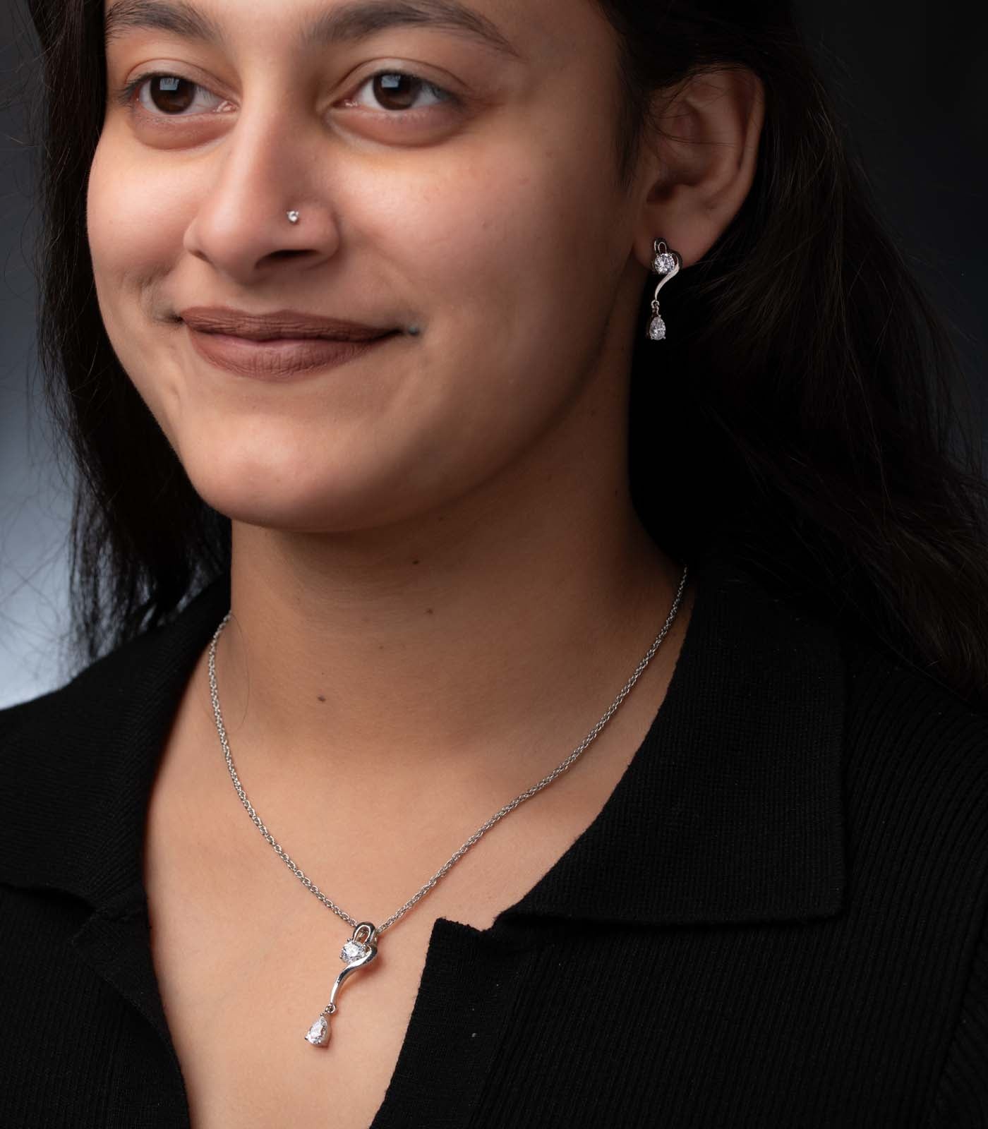 Premium Zircon Swirling Necklace Set (Silver)