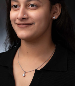 Premium Zircon Round Shaped Necklace Set (Silver)