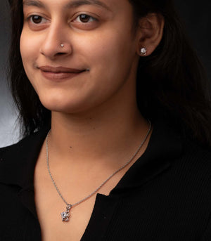 Premium Zircon Curved Necklace Set (Silver)