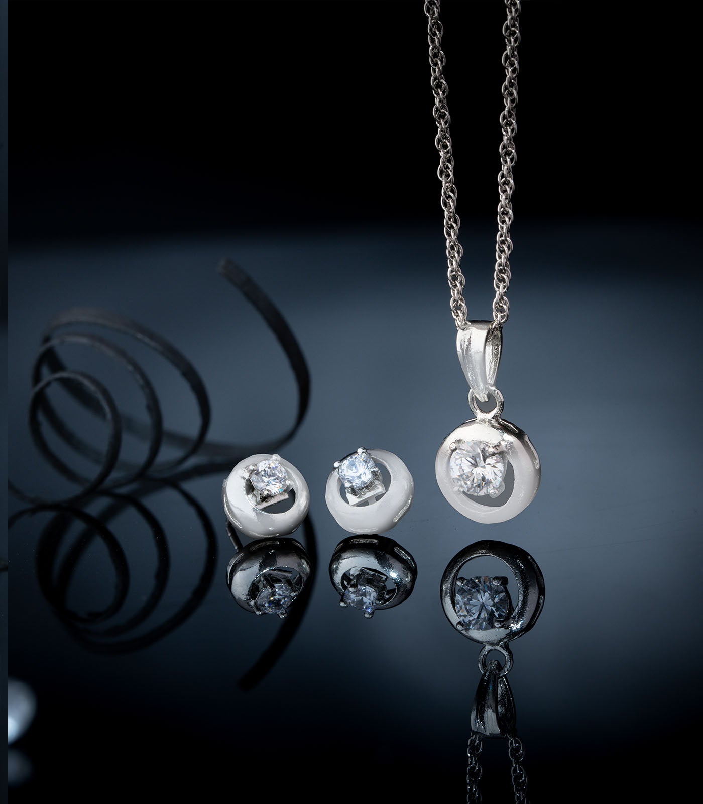 Premium Zircon Orb Necklace Set (Silver)