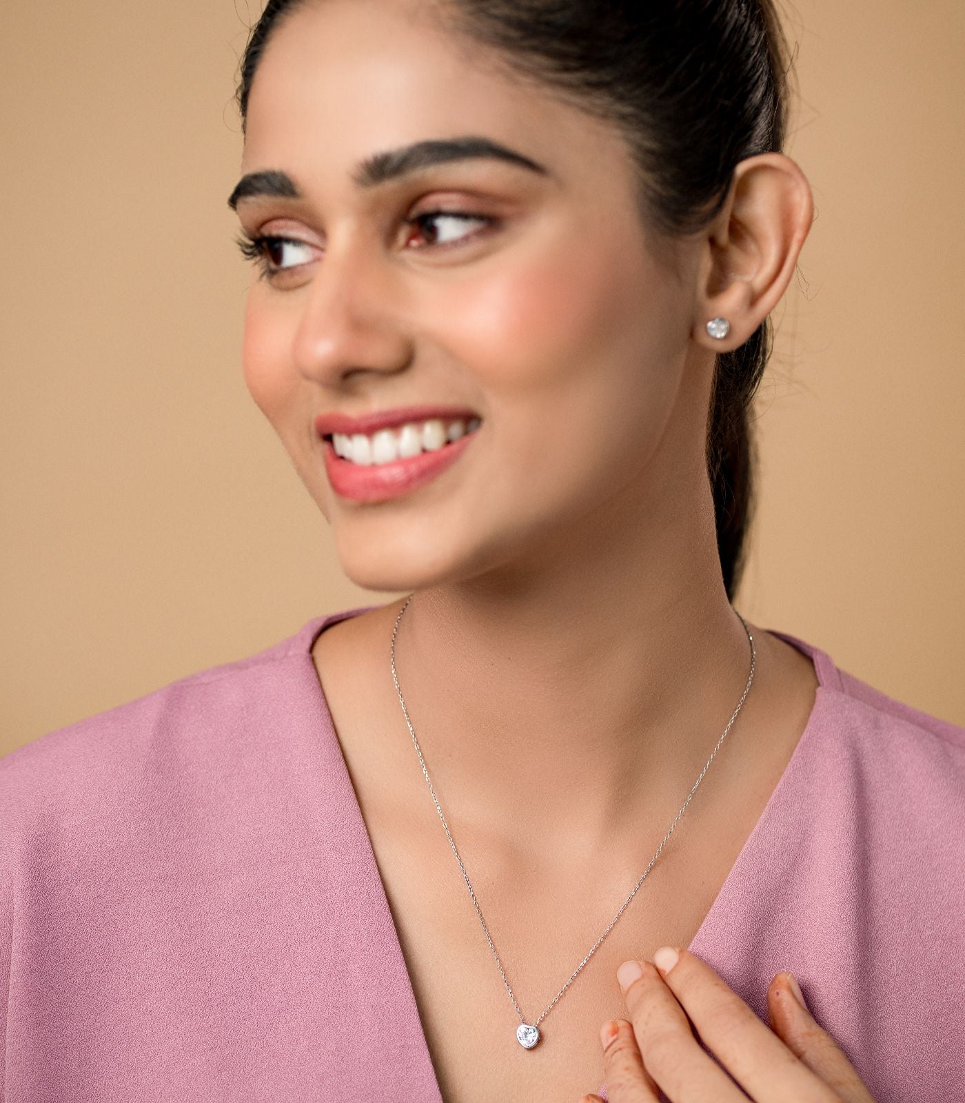Shining Heart Necklace Set (Silver)