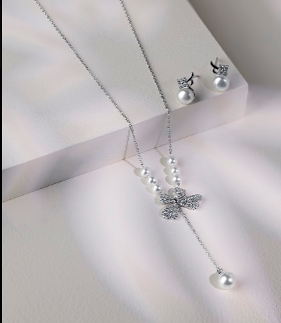 Pearl Grace Necklace Set (Silver)