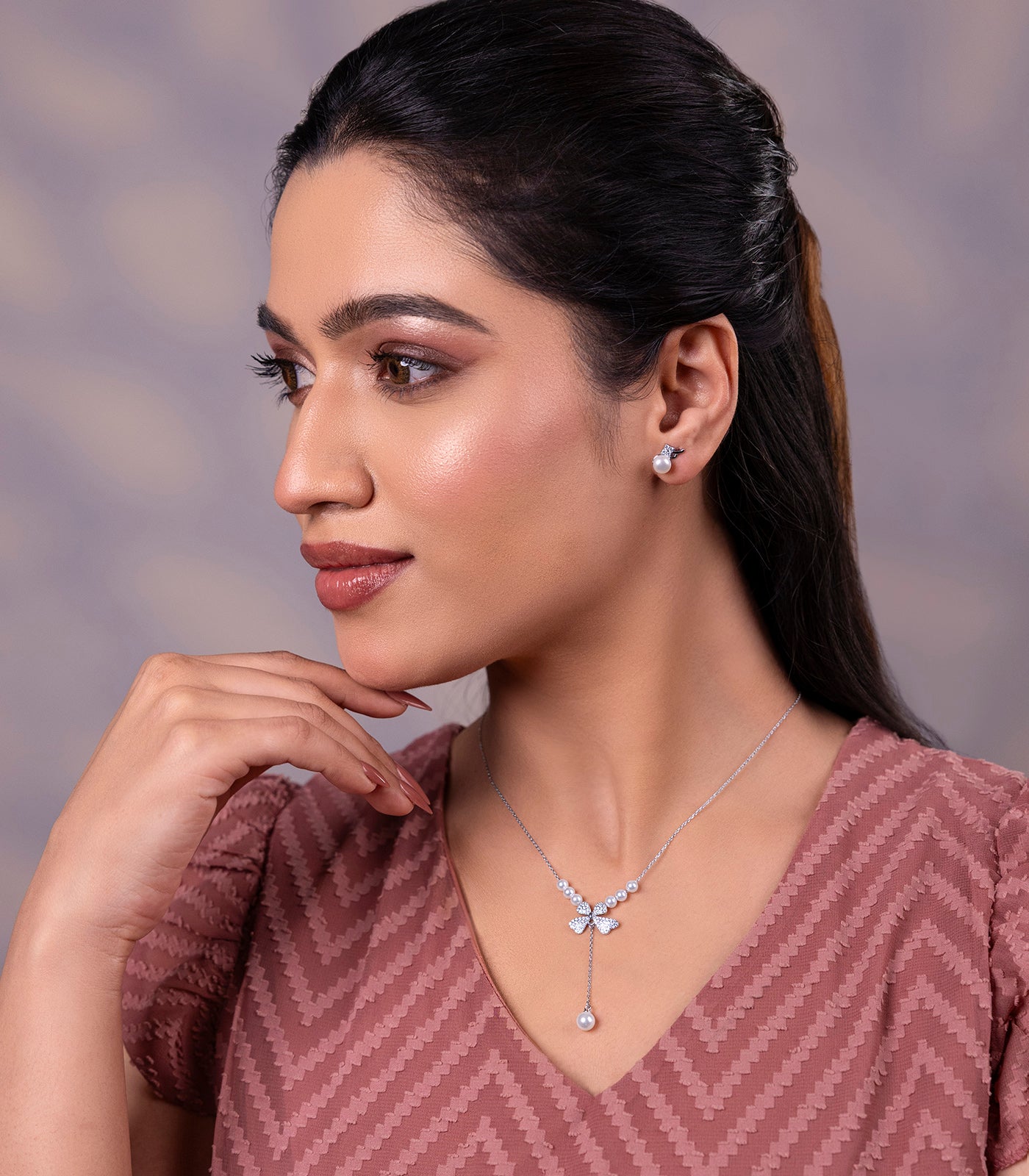 Pearl Grace Necklace Set (Silver)