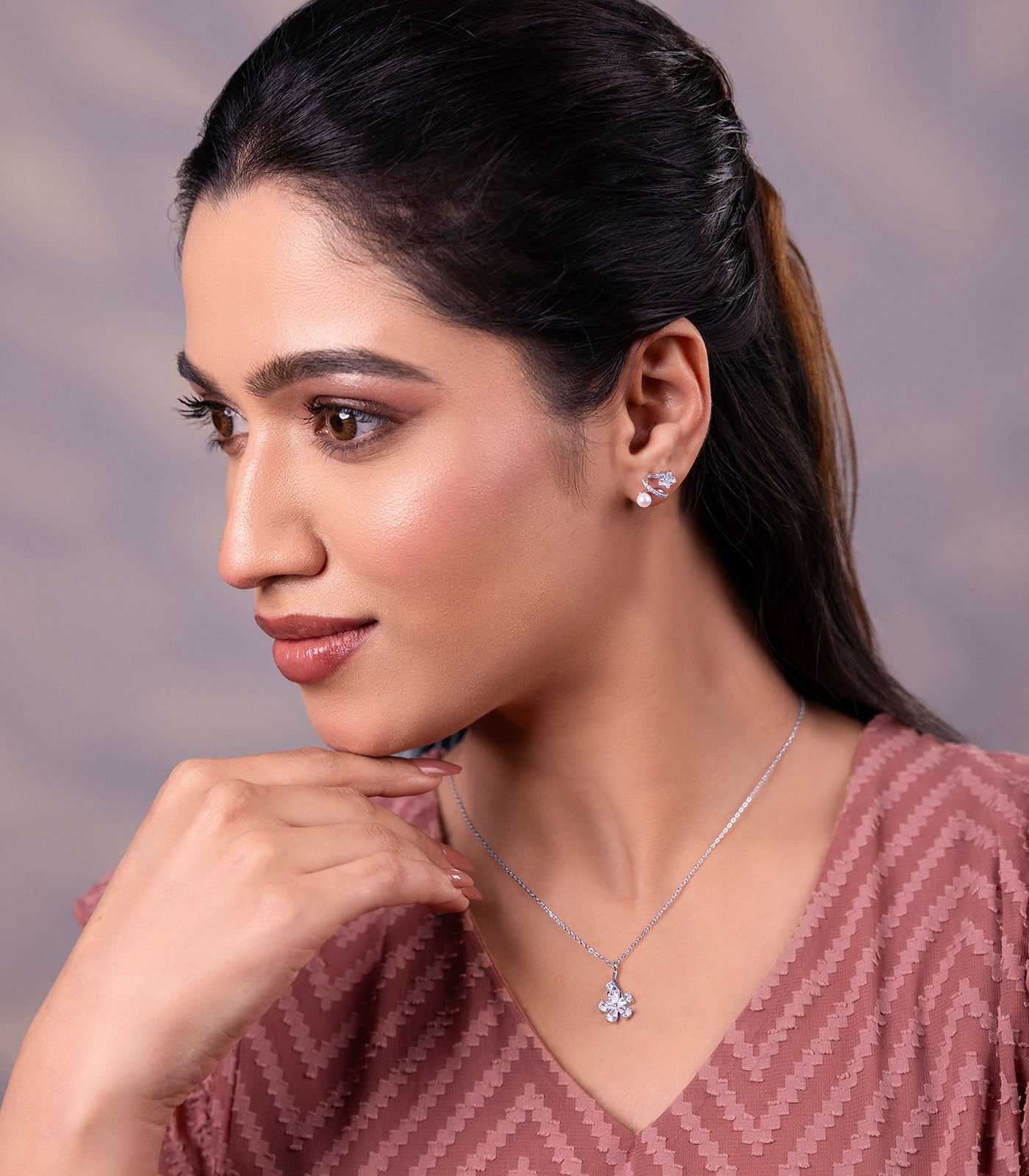 Pearl Bloom Necklace Set (Silver)