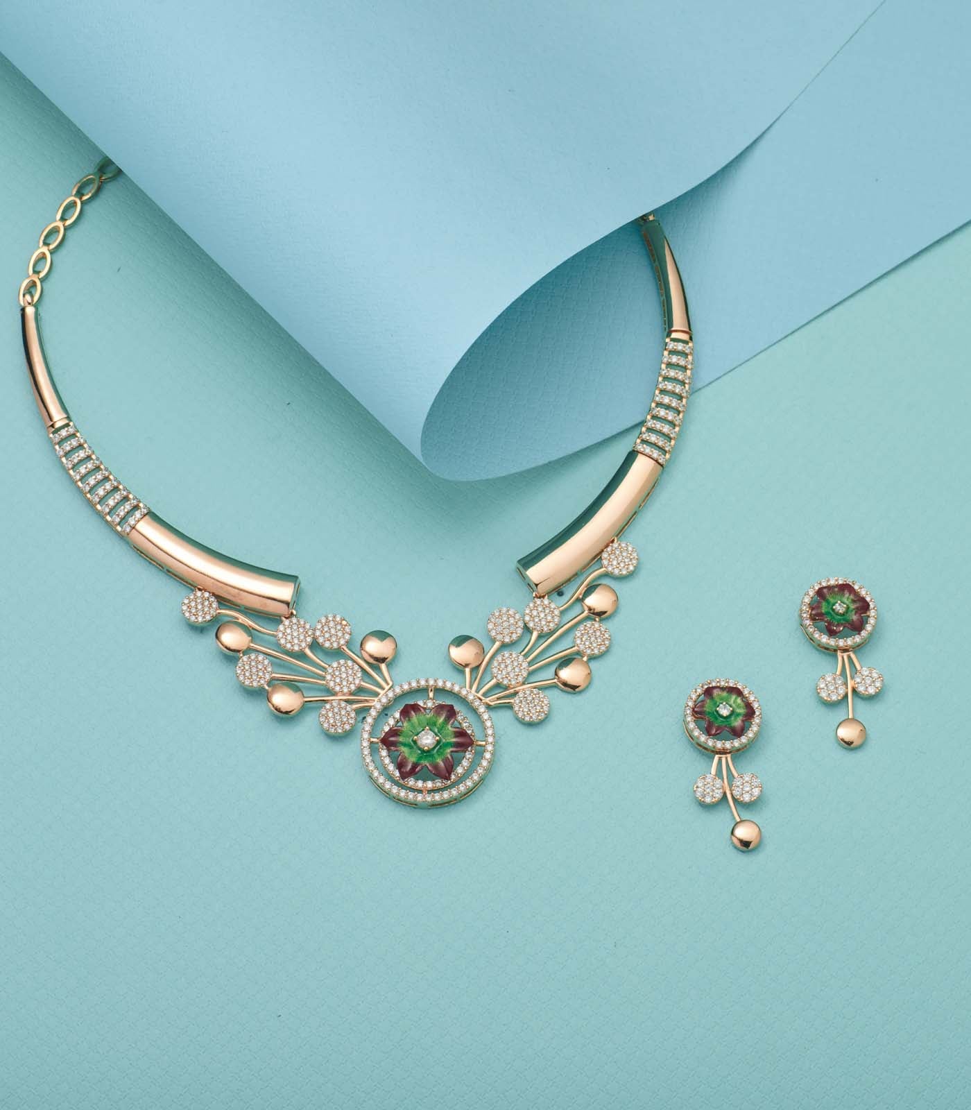 Floral Ring Necklace Set (Silver)