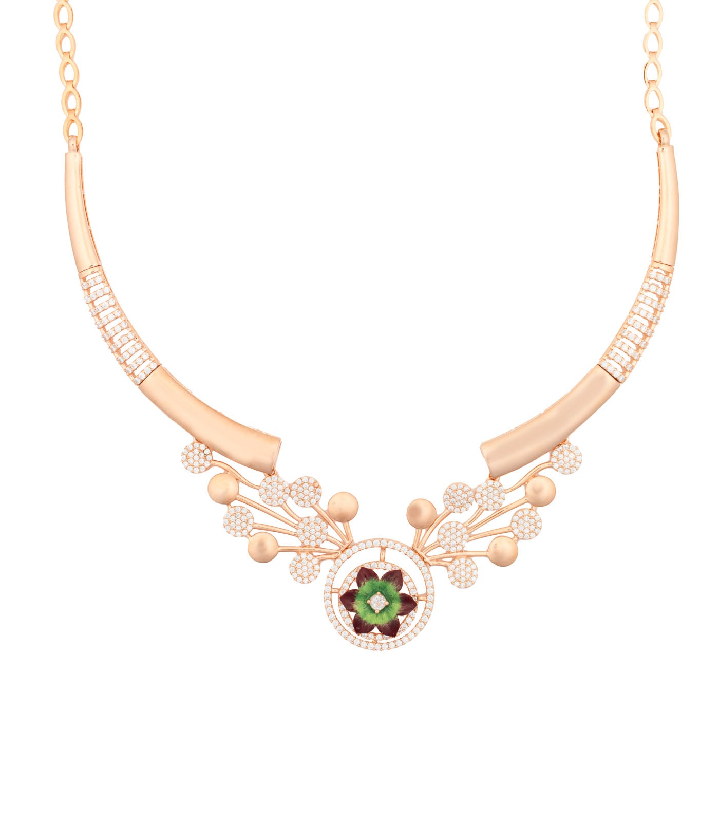Floral Ring Necklace Set (Silver)