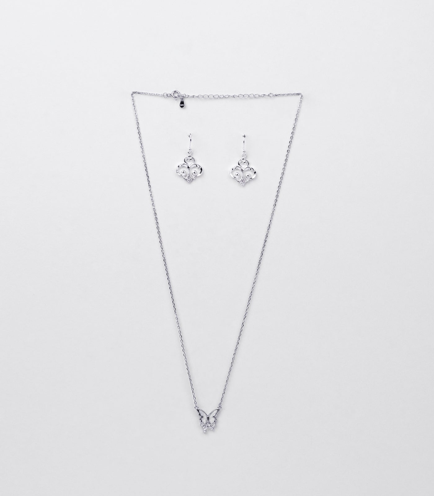 Butterfly Charm Necklace Set (Silver)