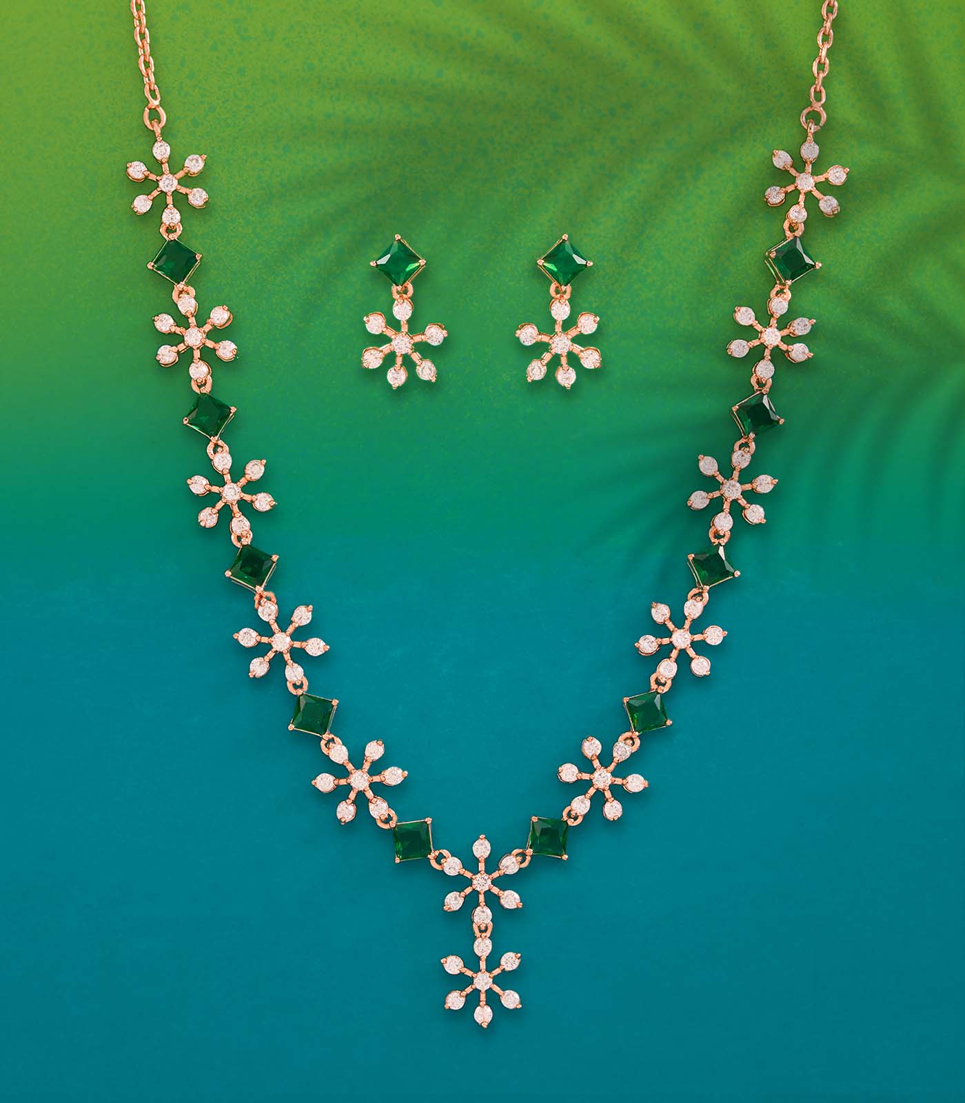 Serene Floral Garland Necklace Set (Silver)