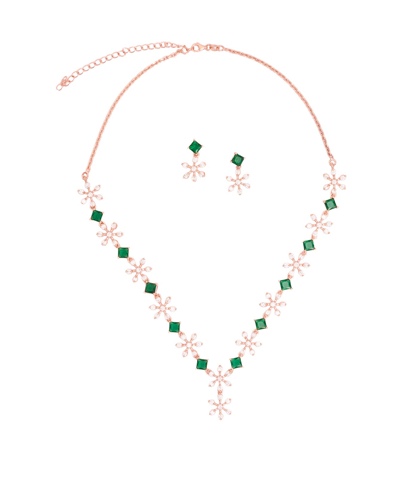 Serene Floral Garland Necklace Set (Silver)