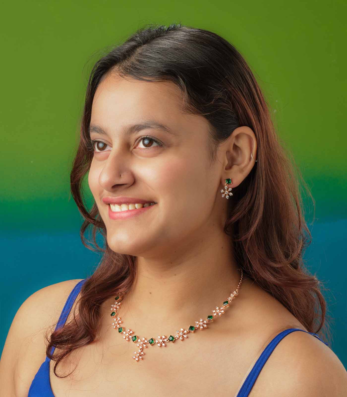 Serene Floral Garland Necklace Set (Silver)
