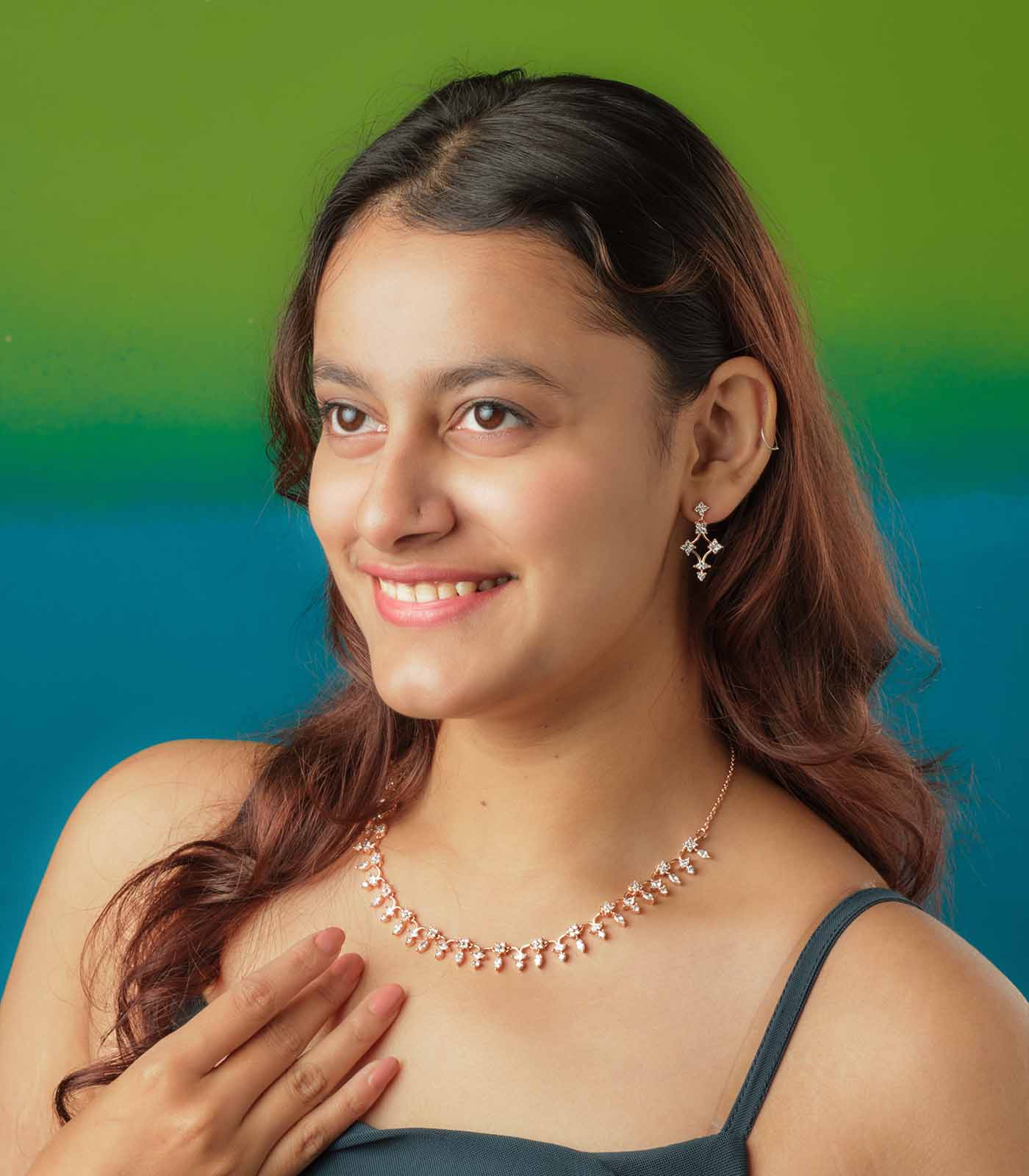 Lustrous Ovals Necklace Set (Silver)