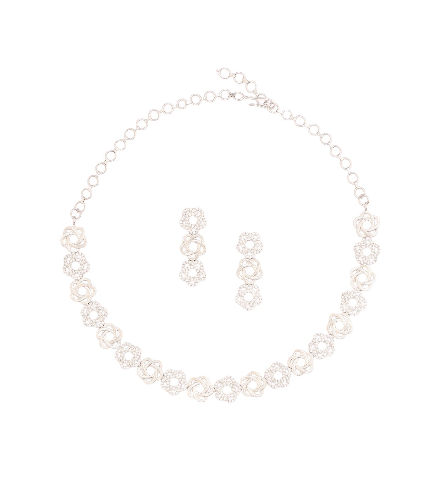 Stream Of Flower Necklace Set (Silver)