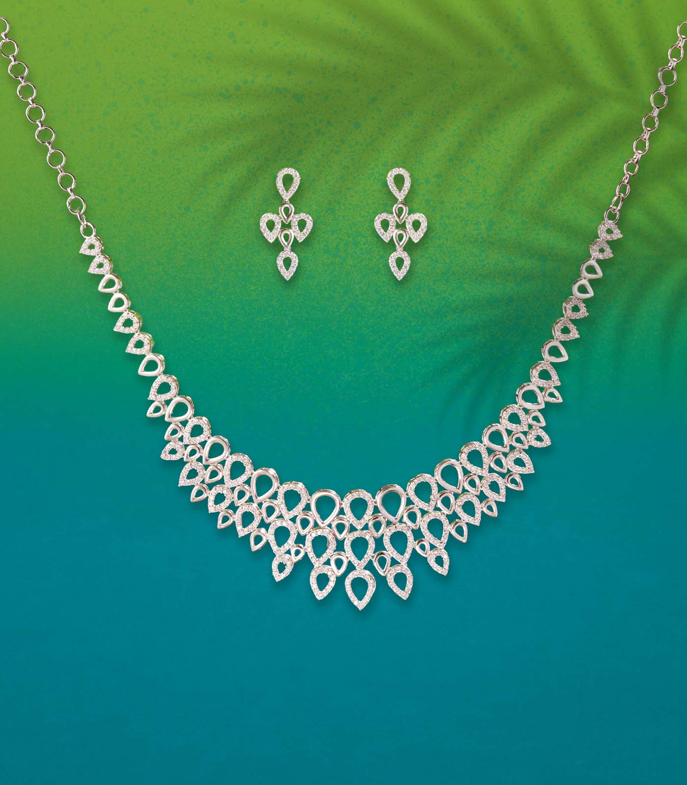 Raindrop Radiance Necklace Set (Silver)