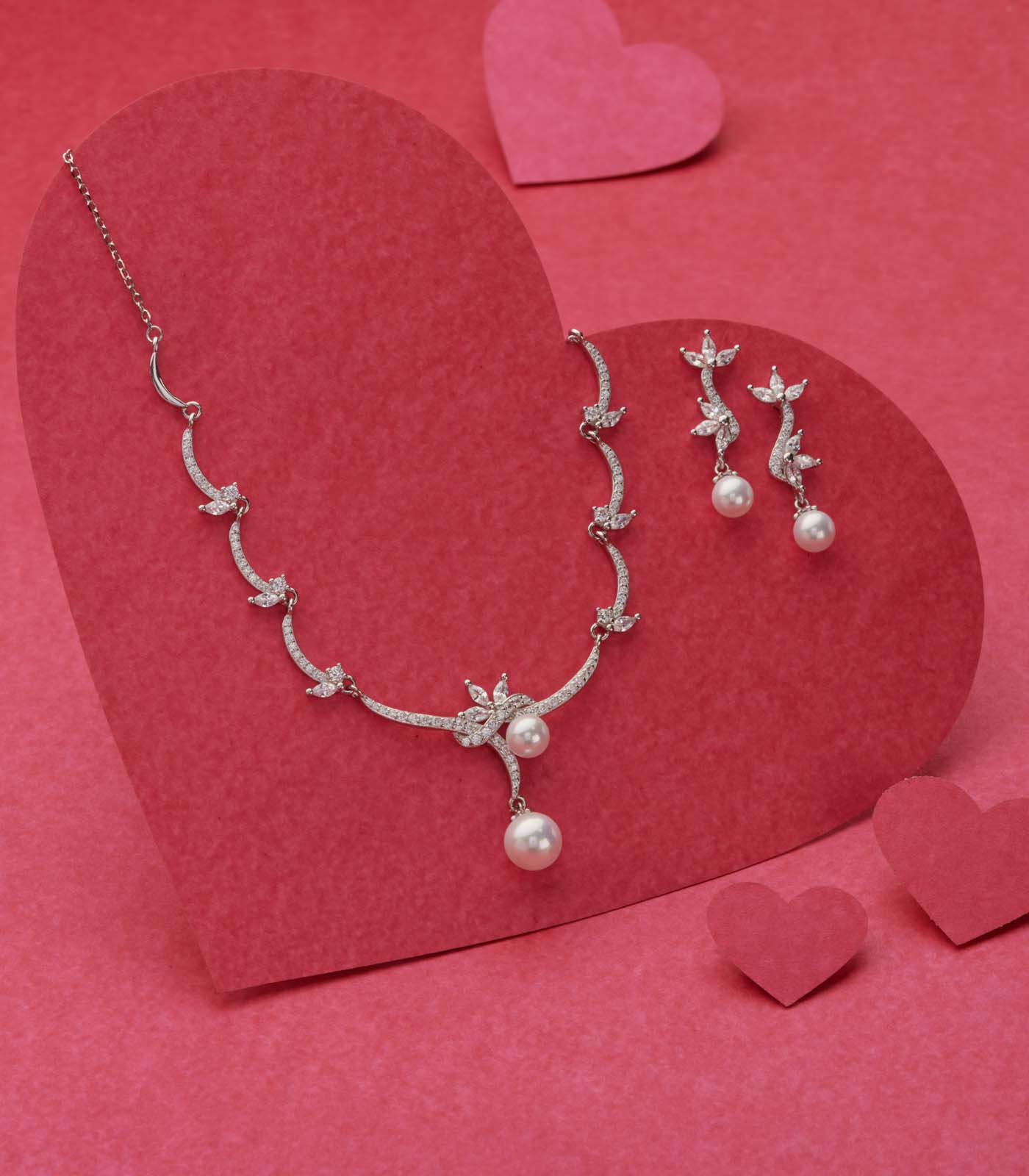 Garland Of Leaves Necklace Set (Silver)