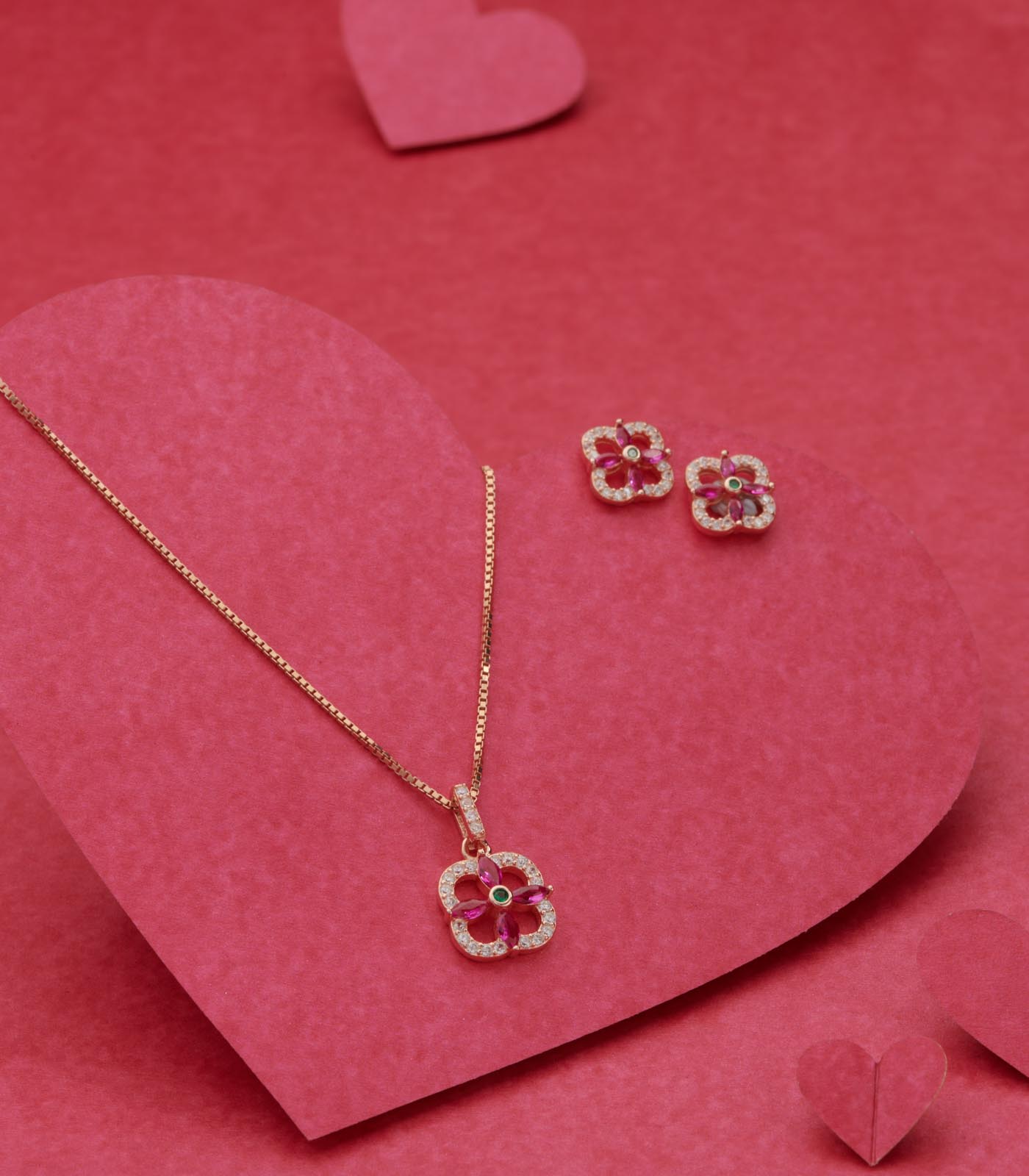 Floral Square Necklace Set (Silver)