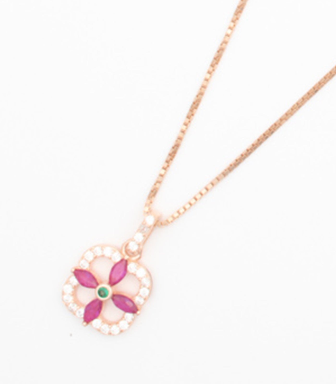 Floral Square Necklace Set (Silver)
