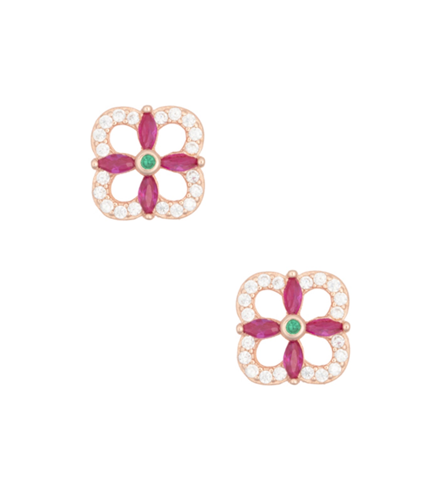 Floral Square Necklace Set (Silver)