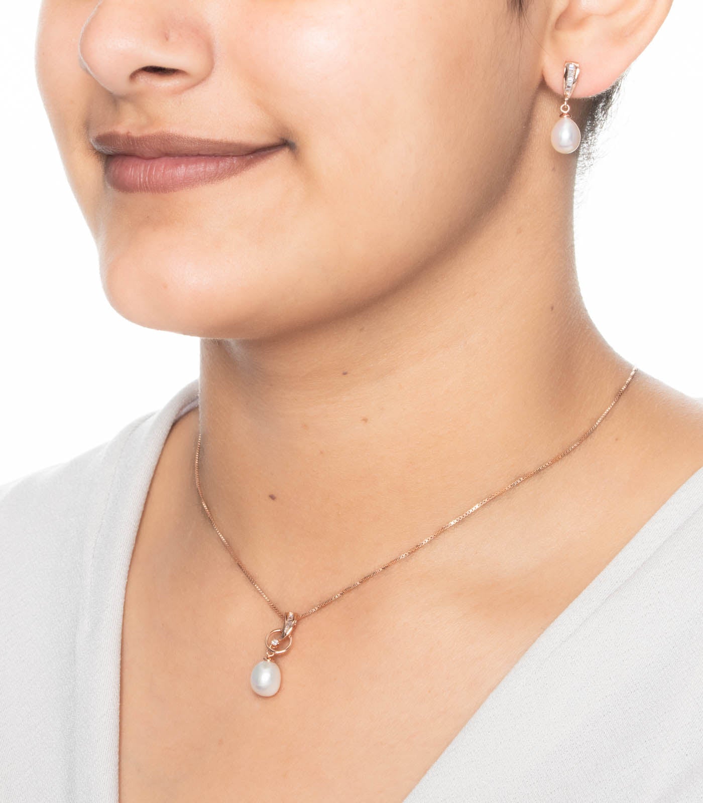 Dangling Bead Necklace Set (Silver)