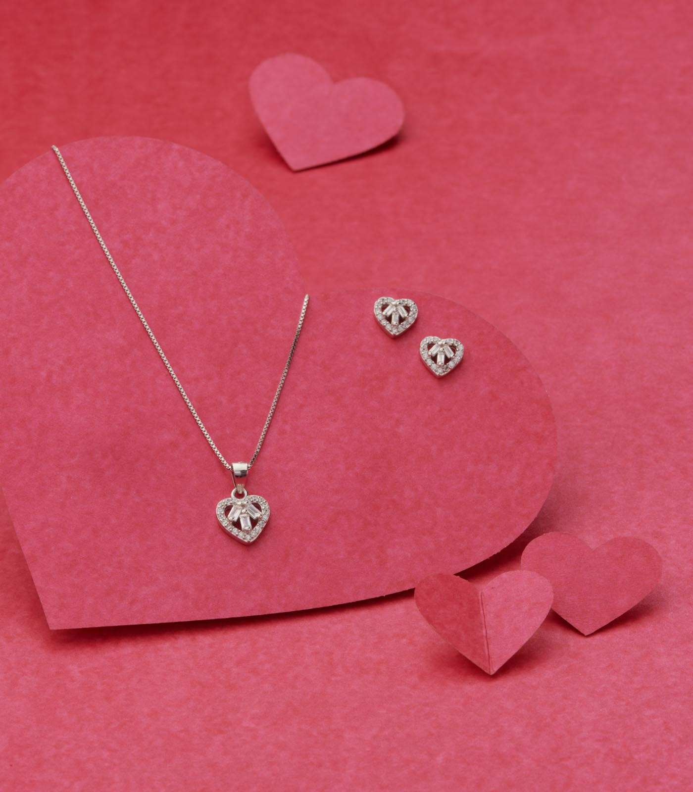 Stone Heart Pendant Set (Silver)