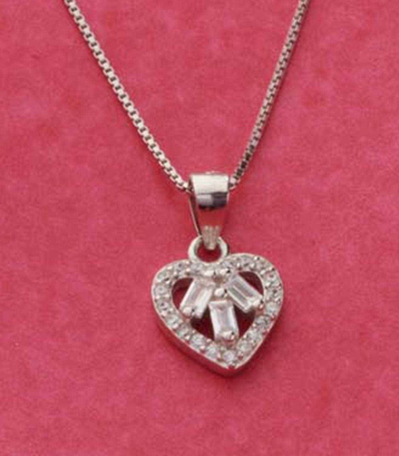 Stone Heart Pendant Set (Silver)