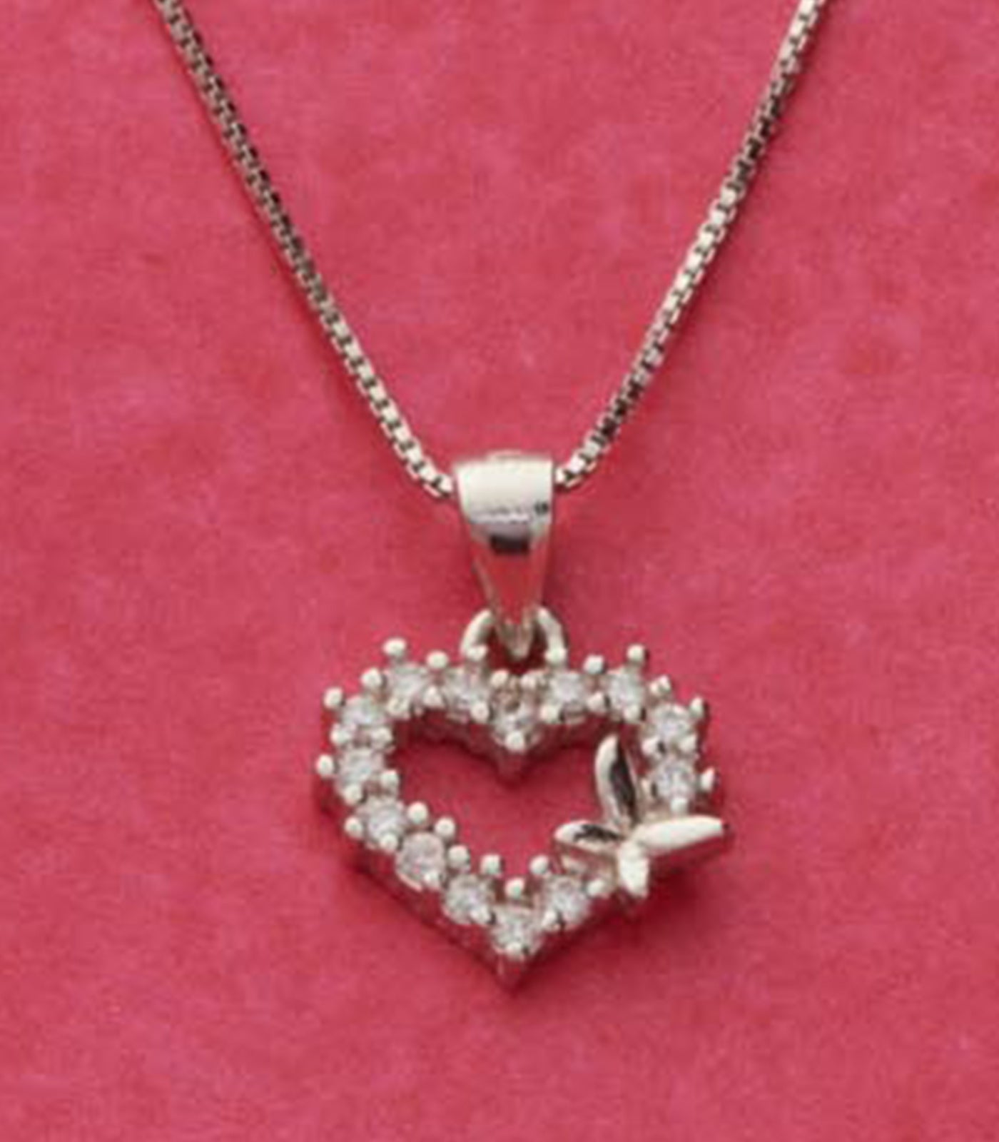 Buttterfly Stone Heart Pendant Set (Silver)