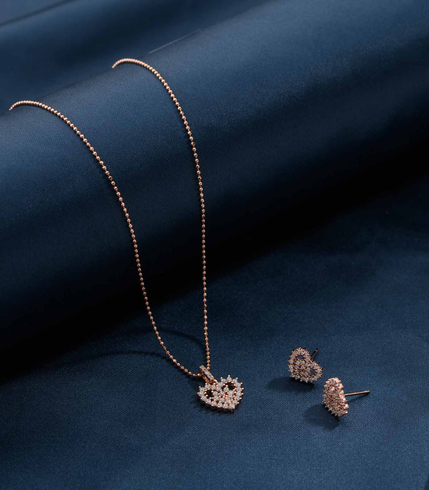 Filigree Heart Necklace Set (Silver)