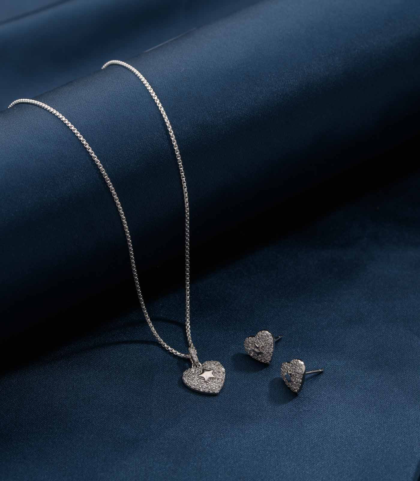 Estrella Heart Necklace Set (Silver)