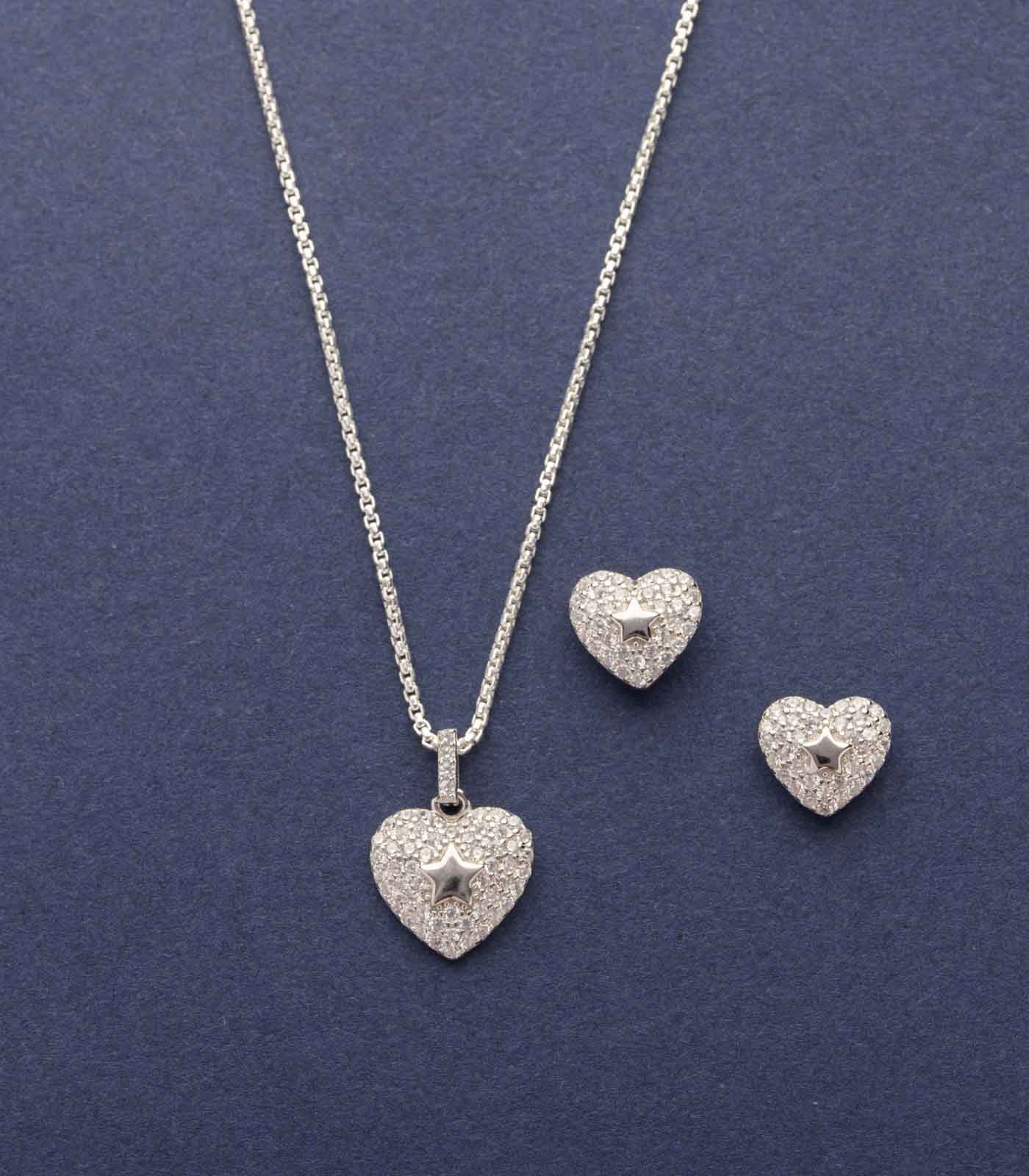 Estrella Heart Necklace Set (Silver)