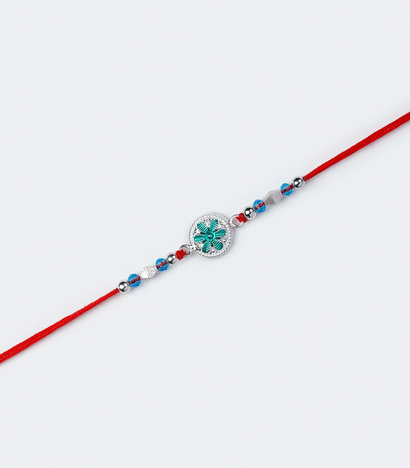 Teal Floral Silver Rakhi