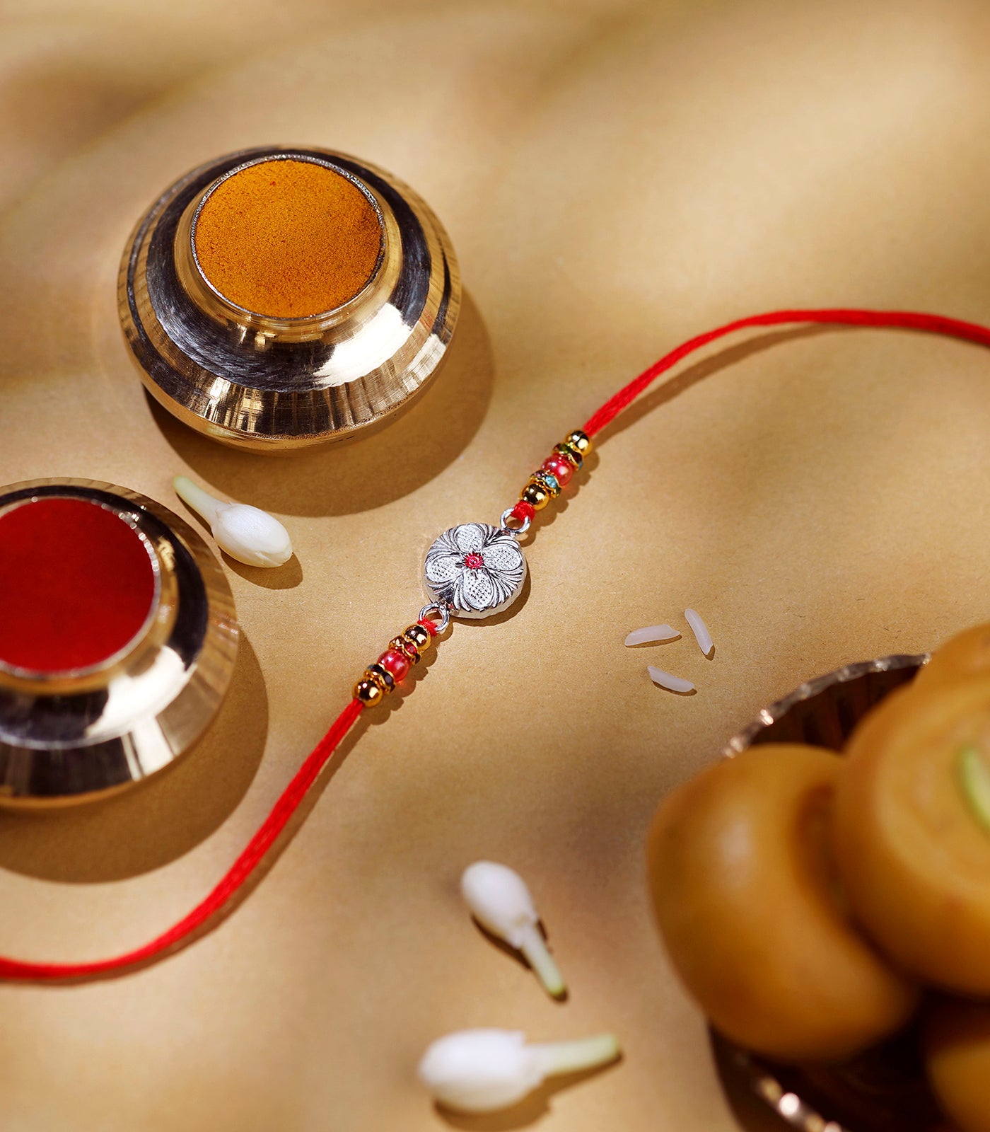 Intricate Floral Design Silver Rakhi
