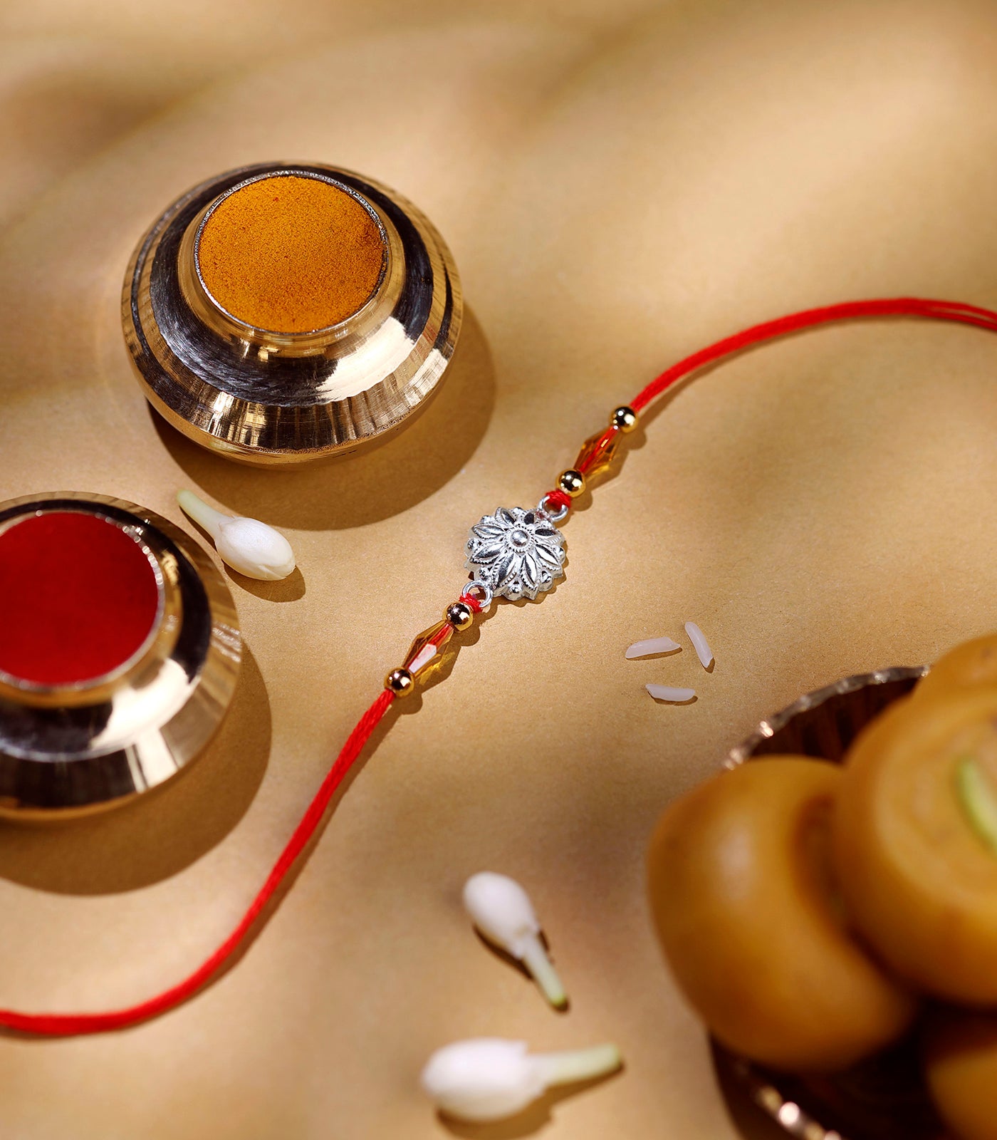 Classic Petal Charm Silver Rakhi