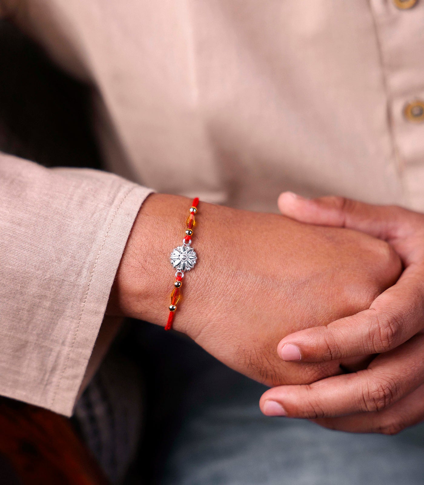 Classic Petal Charm Silver Rakhi