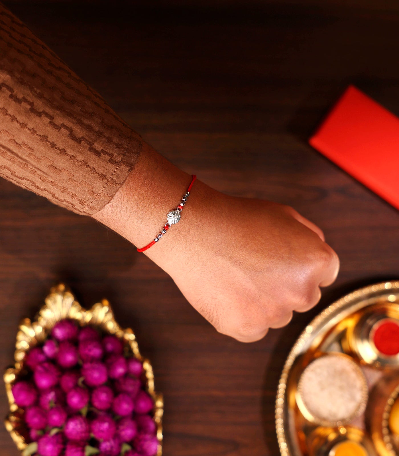 Silver Sacred Floral Rakhi