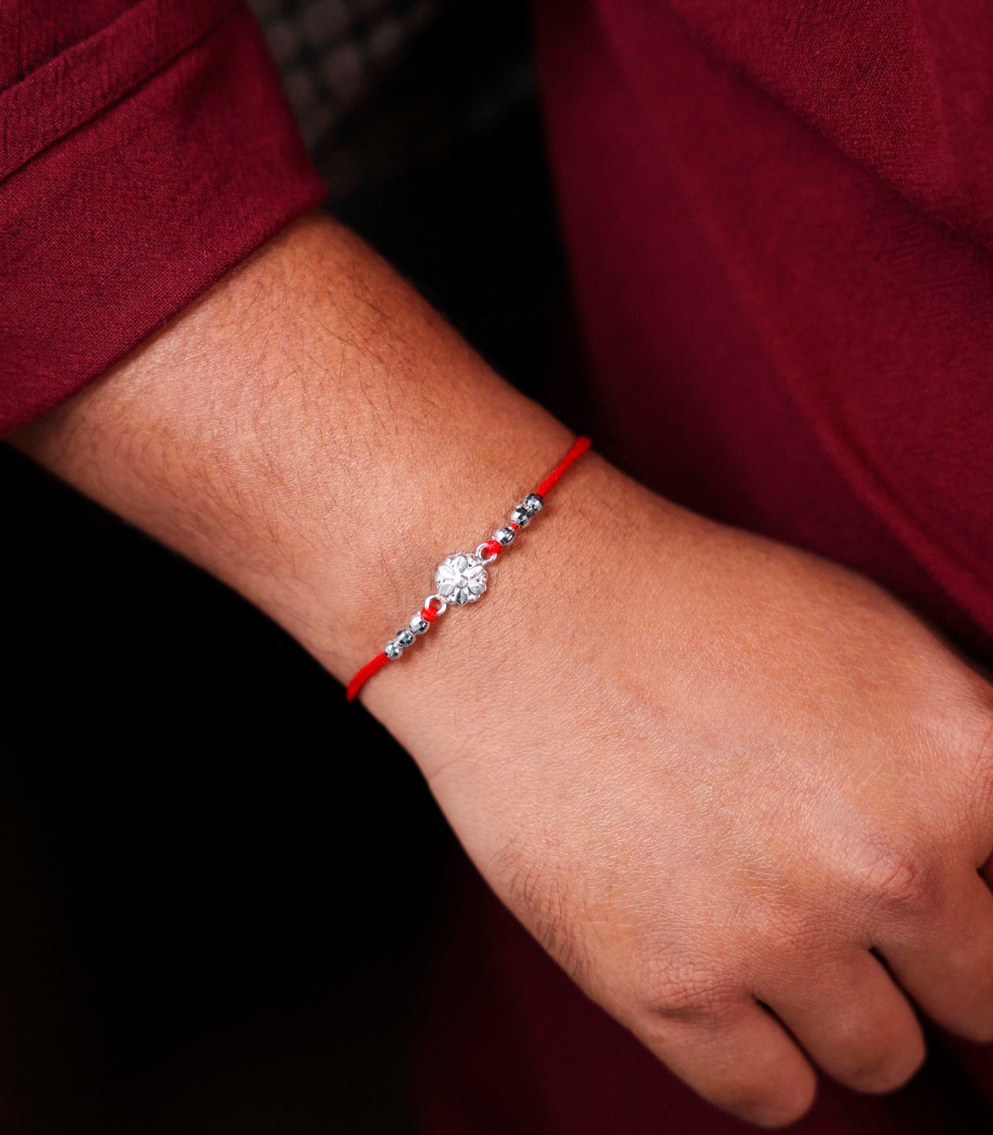 Silver Sacred Floral Rakhi