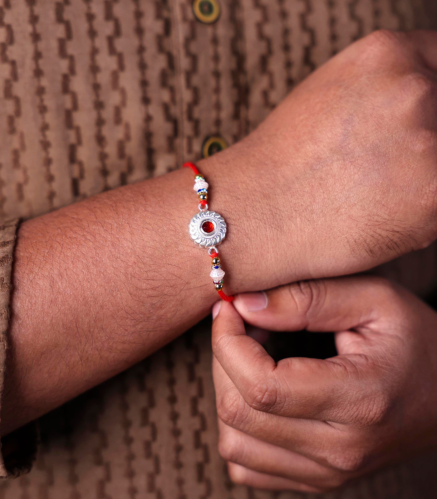 Silve Red Stone Chakra Rakhi