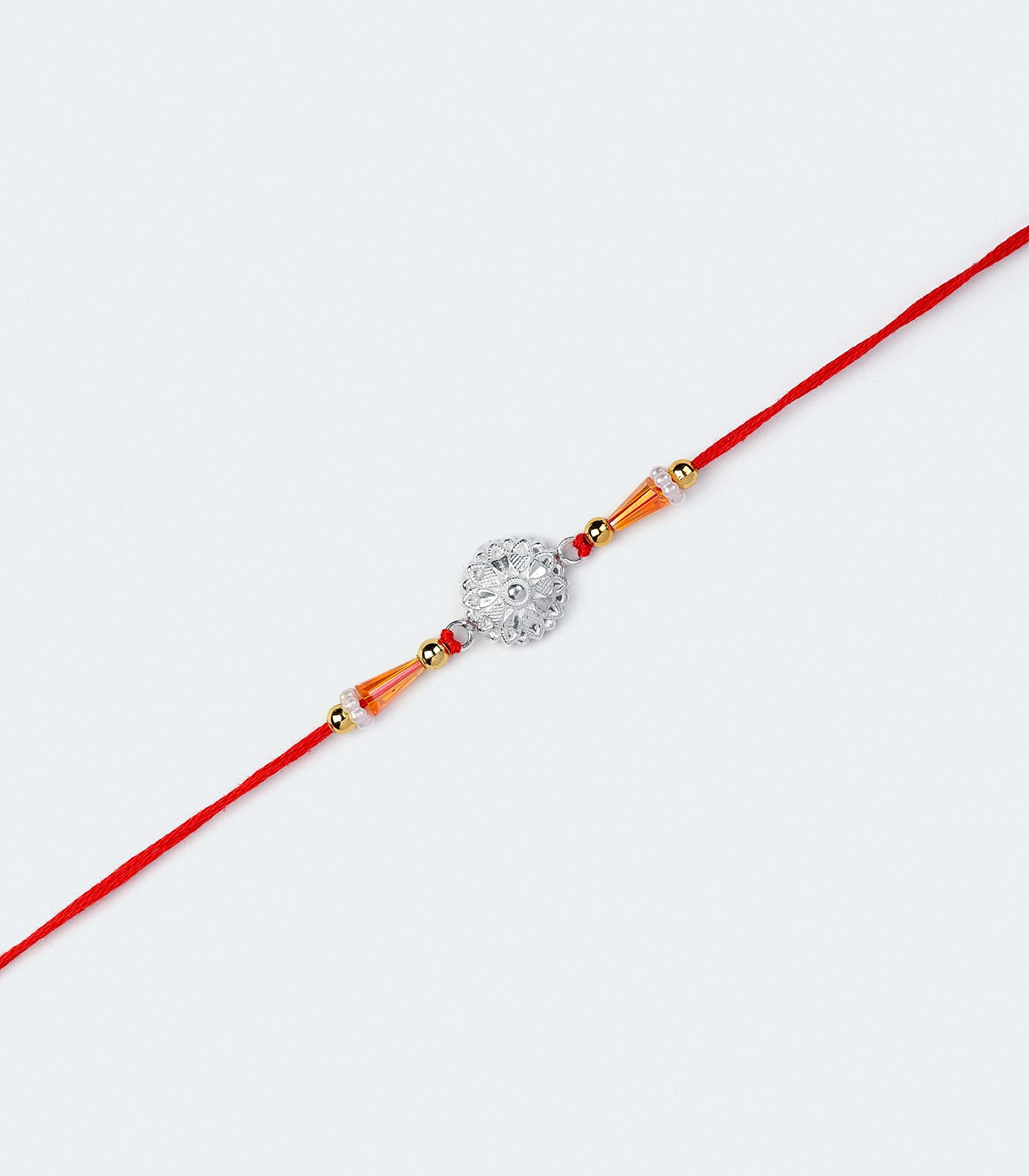 Silver Heart Shaped Petal Motif Rakhi