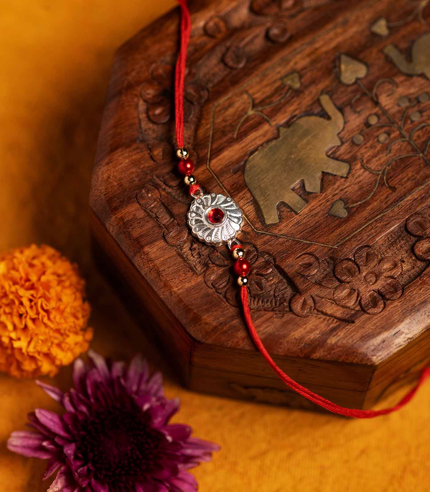 Silver Red Stone Timeless Rakhi
