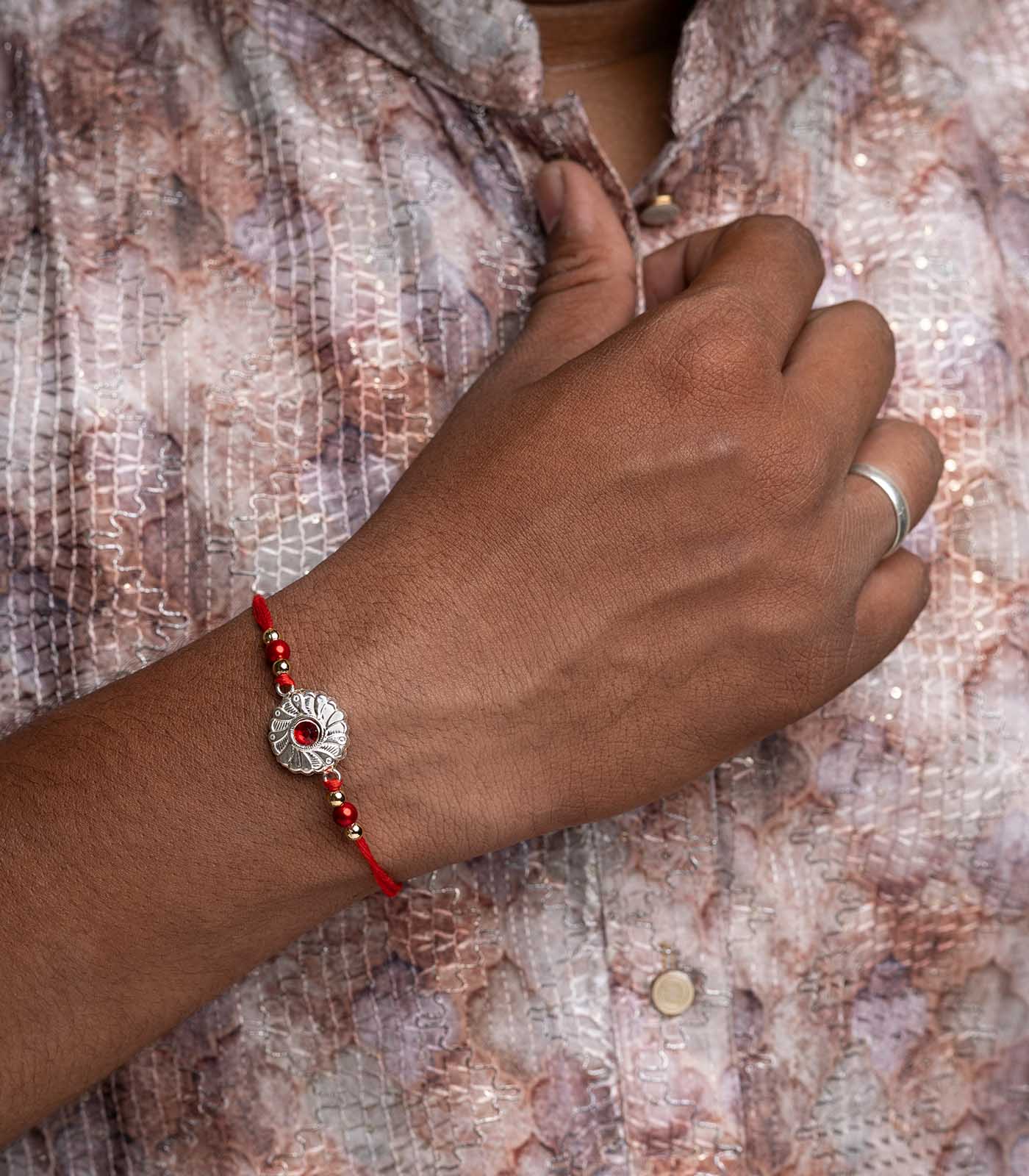 Silver Red Stone Timeless Rakhi