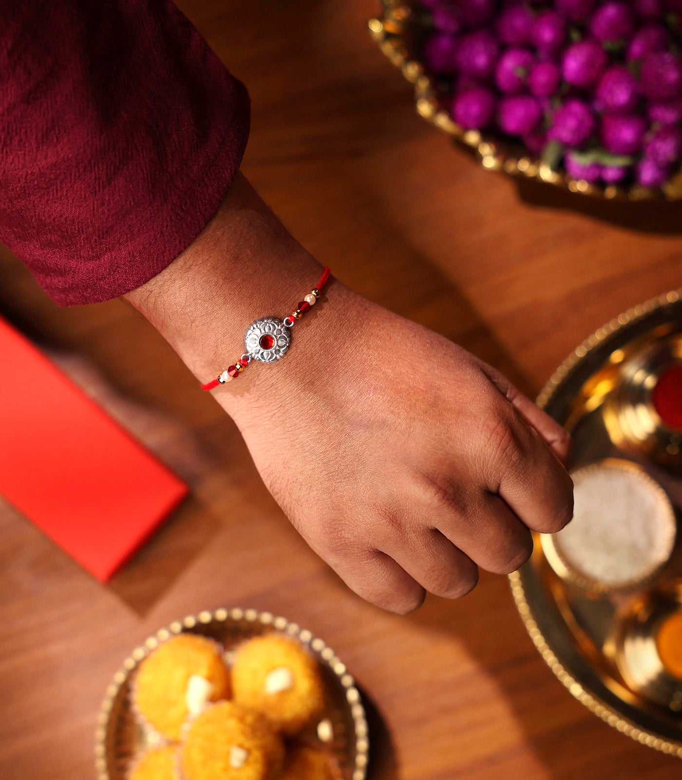 Silver Vajra Motif Rakhi