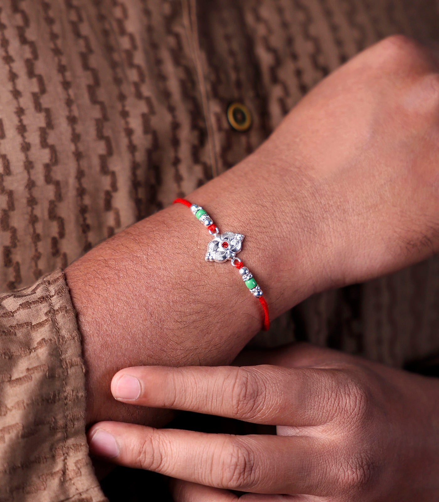 Silver Red Stone Angelic Rakhi