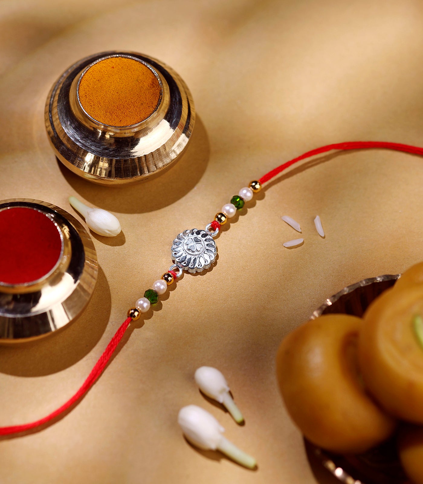 Silver Floral Elegance Rakhi
