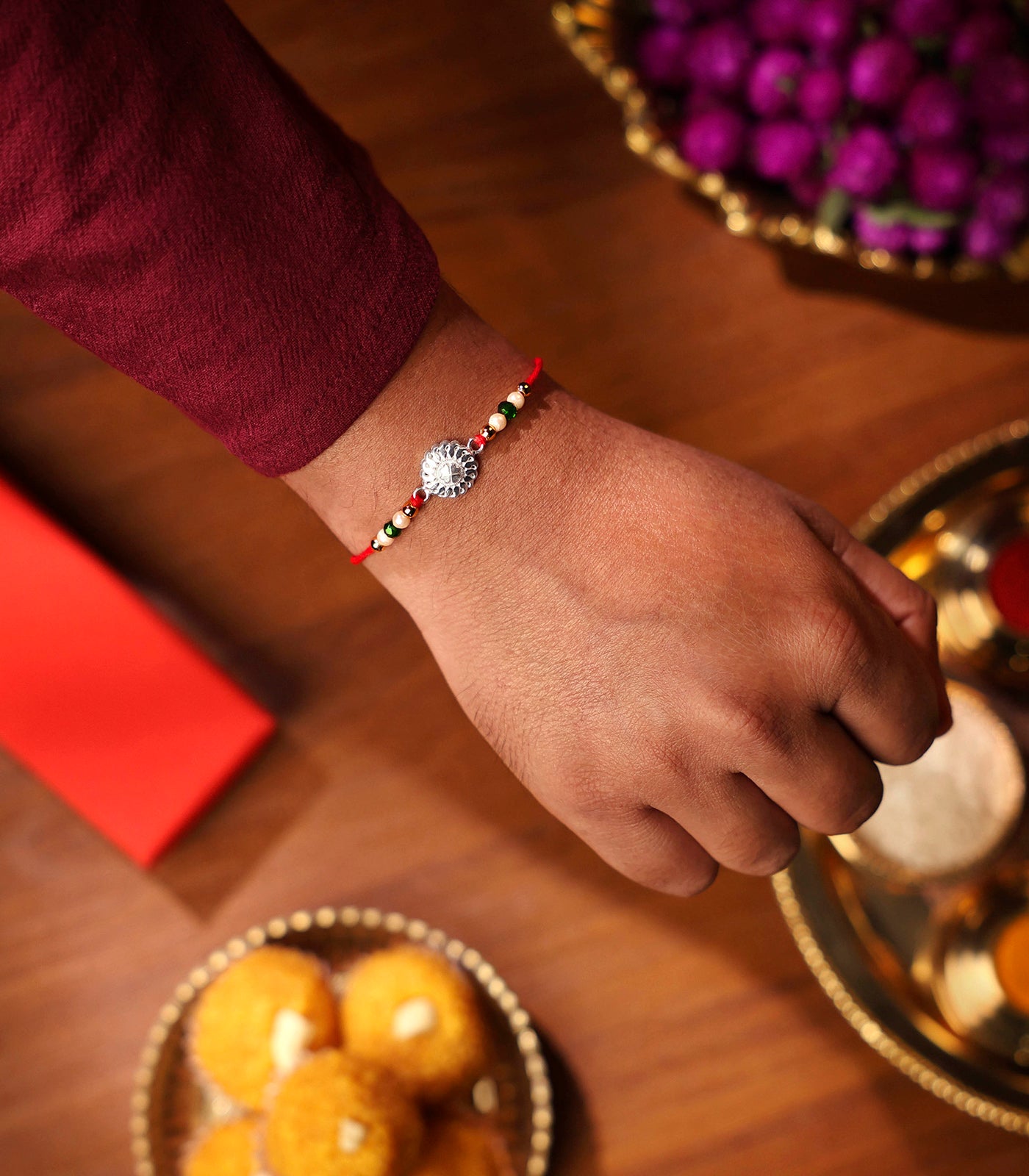 Silver Floral Elegance Rakhi