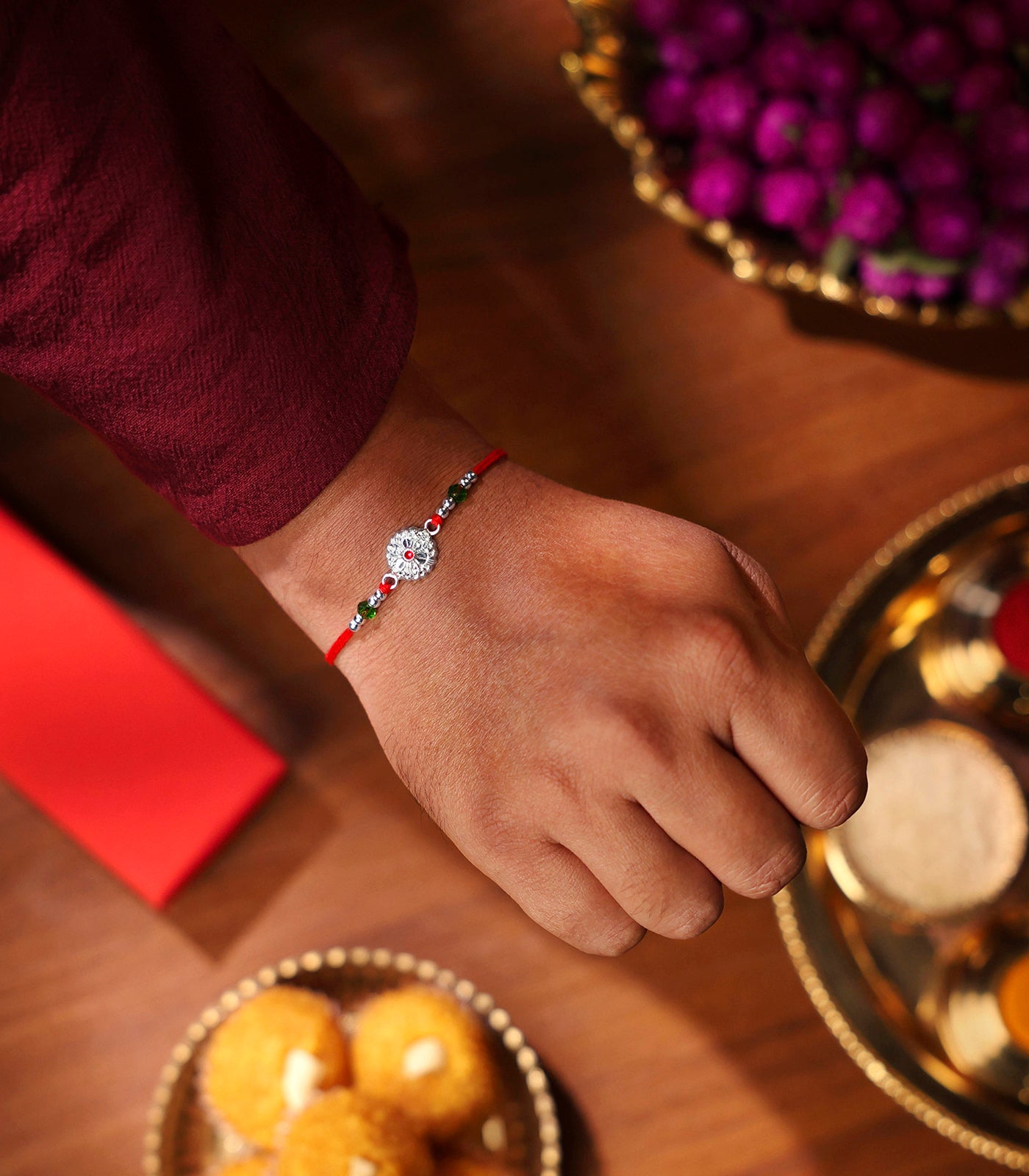 Silver Elegant Floral Rakhi